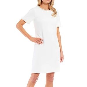 Bridal wedding white Preston York white dress with pearl neckline collar size 8